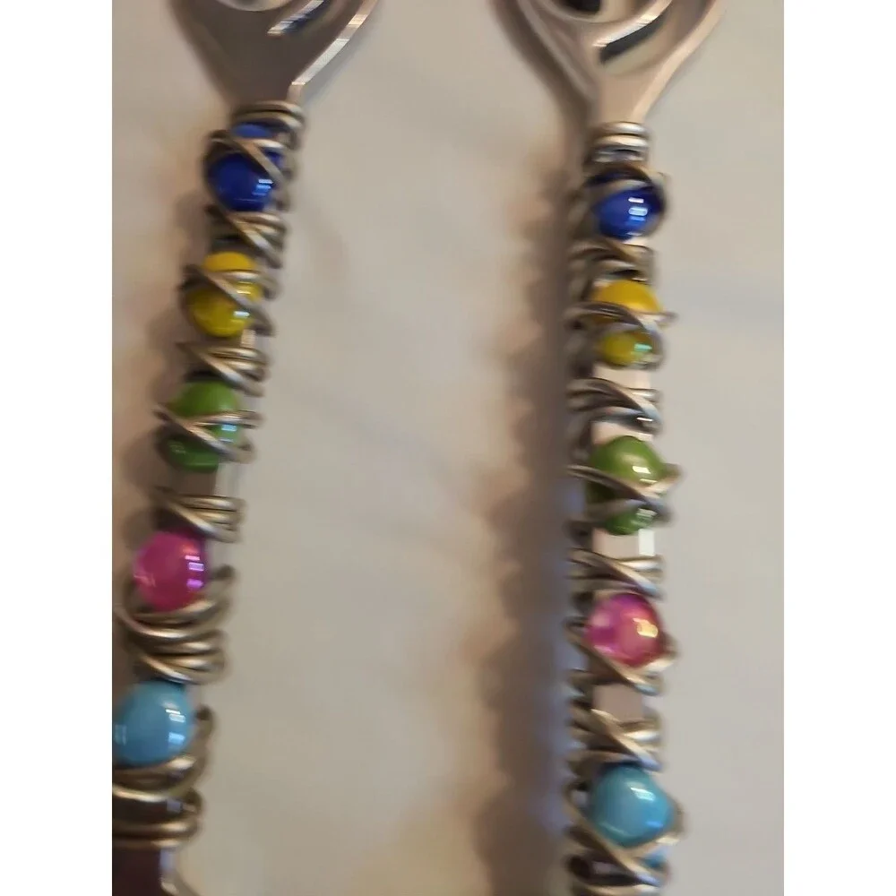 Dary Rees Salad Servers Vintage 1990s Pewter & Colorful Stones